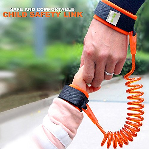 Premium quality Children Wristband Link Leash By Eco-Baby â€“ 8.2 Ft/2.5Mt PU Cord & Stainless Steel â€“ 360o Rotating â€“ Eco & Skin-Friendly â€“ Double Anti-Pricking Tape-Sturdy (Single Pack 2.5Mt Orange)