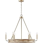 Capital Lighting 447361WS Finn Modern Farmhouse Handcrafted Mango Wood Round Chandelier, 6-Light 360 Total Watts, 27" H x 31"