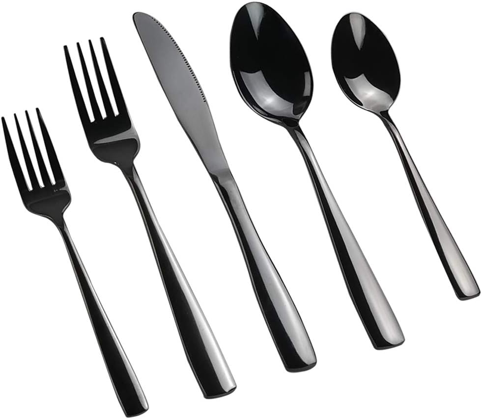 TeyyvnStainless Steel Black Cutlery Set, 40-Piece Flatware Silverware Set, Service for 8