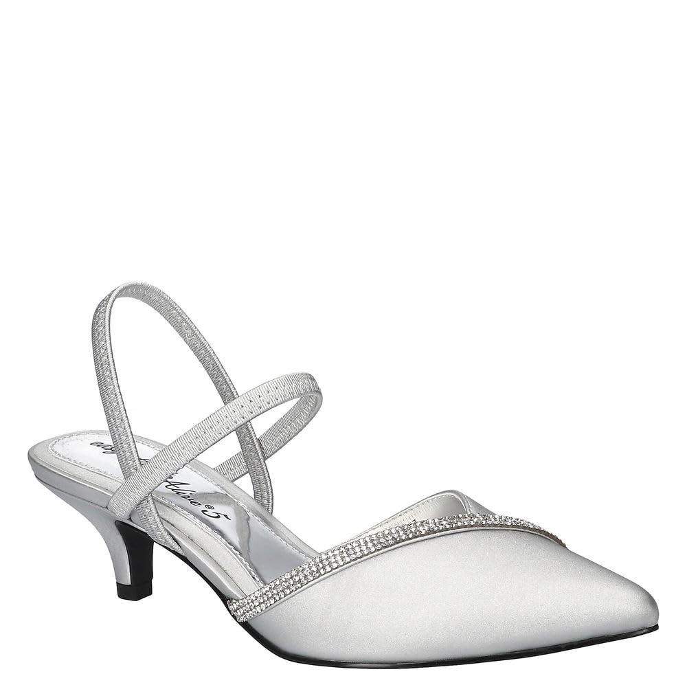 Easy Street Women’s Unna Pump, Silver Satin W/Stones, 8.5