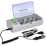 Kinden Batteries Charger with Car Charging Port for AA AAA C D 9V Ni-MH Ni-CD with LCD Display and Discharge Functions