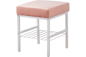 Wimarsbon anity Stool Foot Stools Velvet Ottoman Stool Square Ottoman Bench Modern Dressing Stool Small Stool Side Table Footstool with Metal Leg Vanity Stool for Bathroom Living Room Blush