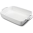 Livfodrm 9 x13 Baking Dish Ceramic Lasagna Pan for Oven, Large Bakeware Tray Rectangular Casserole Dishes with Double Handle for Cooking and Daily Use -White