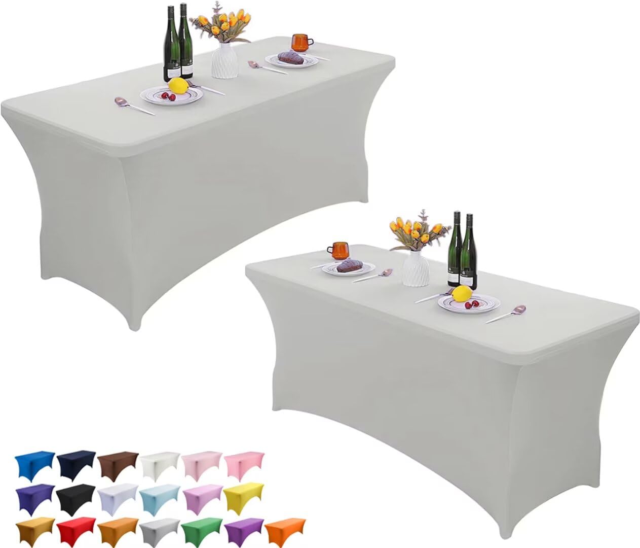 Wolfway 2 Pack 8FT Stretch Spandex Table Cover Washable and Wrinkle Resistant Kitchen Spandex Tablecloth Fitted Rectangular Table for Party,Banquet,Weddings,Cocktail and Festival