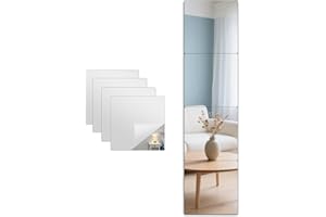 Shatterproof Wall Mirror Full Length, Stick on Small Mirrors for Wall Decor, Acylic Mirror Tiles 4PCS 10”x10”, Toddler Mirror