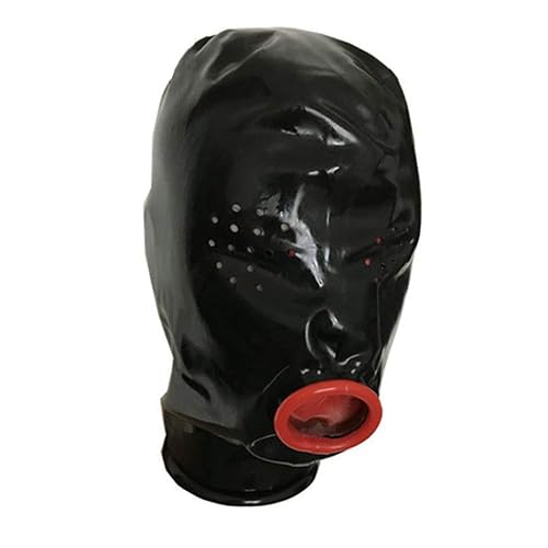EXLATEX Latex Hood Mask Perforated Eyes Rubber Mouth with