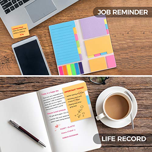 Sticky Notes Set with Bookmark Index for Planner Bullet Journaling Notebook Textbook Calendar, 402Pcs Divider Sticky Notes Bundle, Including 60 Ruled Lined Notes, 48 Dotted Notes, 48 Blank Notes etc