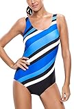 Dokotoo Womens Stripes Color Block One Piece Bathing Suit Swimsuit Monokini Blue M