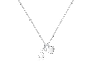 Vrsilver Heart Initial Necklaces for Teen Girls, Dainty Sterling Silver Necklace for Girls Heart Pendant Necklace Silver Initial Necklaces for Women Jewelry for Girls Necklaces for Teen Girls Gifts