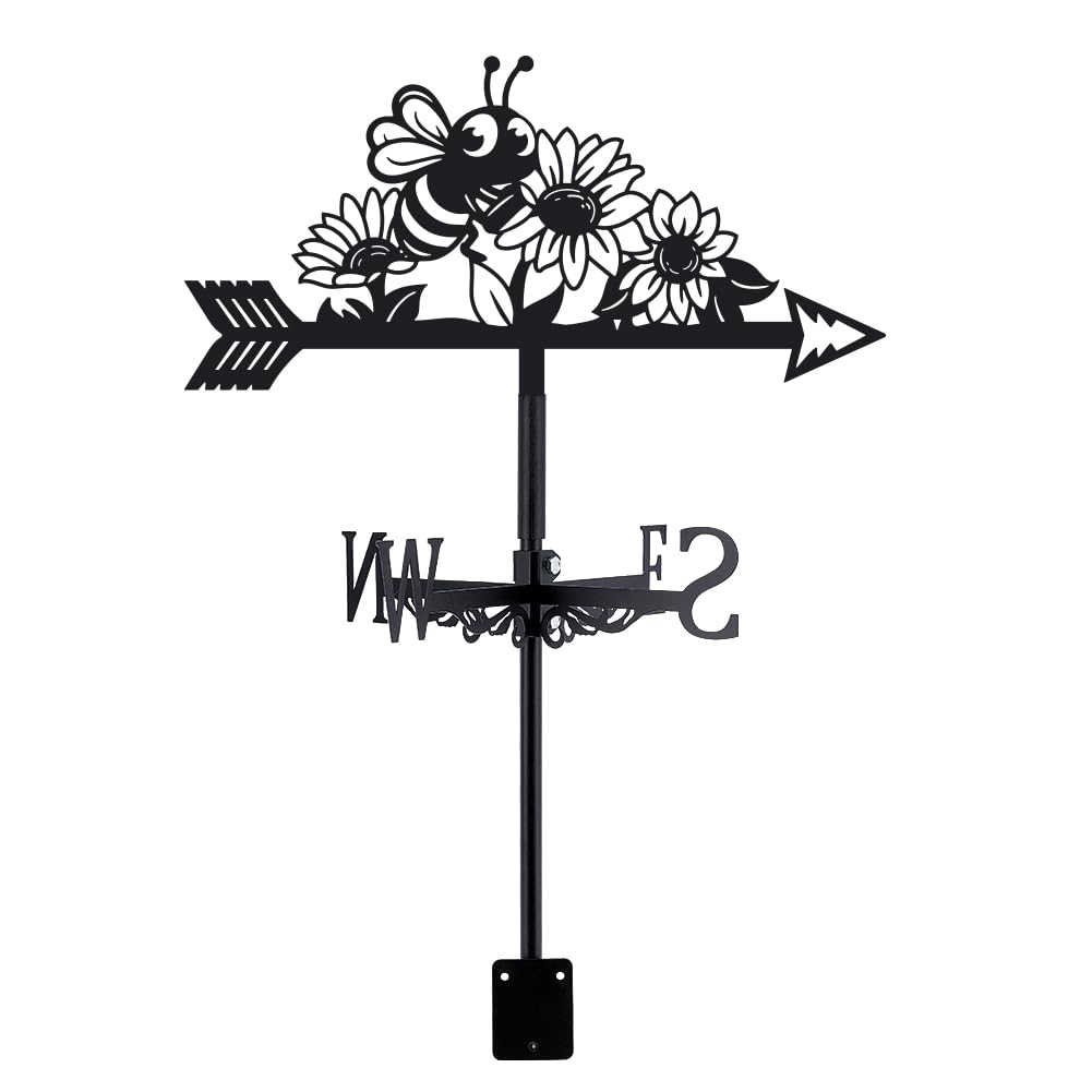 SUPERDANT Bee Weather Vane Flower Weathervanes for Sheds Metal Wind Vanes Black Weather Vanes Wind Direction Indicator for Roof Shed Outside Farmhouse Garden Yard Patio Decorations