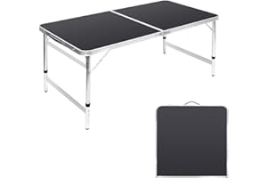 Moosinily Folding Table Portable Picnic Table 4FT Camping Table Camp Table Black Aluminum Table Outdoor for Card BBQ 47×23.6×27/24/21 inch