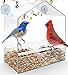 Bird Feeder - Birdhouse - Window or Hanging Bird Feeder - 2in1 functions - Clear Acrylic with Drain Holes Strong Suction Cups - Squirrel Resistant and Weatherproof Design For All Weather - Great Gift