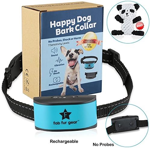 Small Dog Bark Collar | Dog Training Collar | Tiny to Medium Size Pets | Rechargeable | NO PRONGS, NO SHOCK, HUMANE | Premium Nylon Collar &amp; Bundled chew toy by Fab Fur Gear