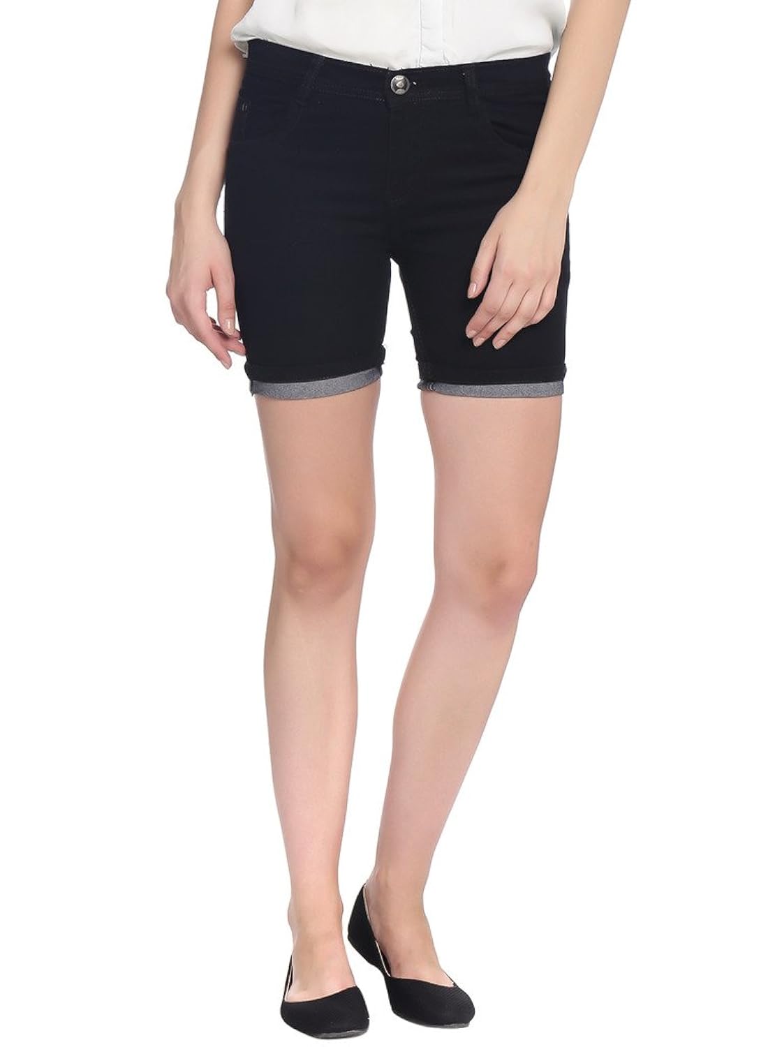 broadstar women denim black shorts