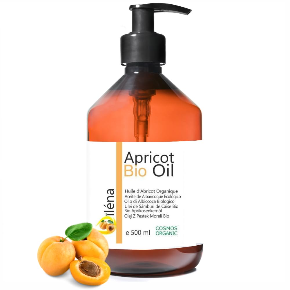 Oïléna - Organic Apricot Oil, 100% Pure & Natural, Cold Pressed Moisturiser, Vegan Skincare, Hair & Massage Oil, Rich in Vitamins, Extra Virgin, 500 ml