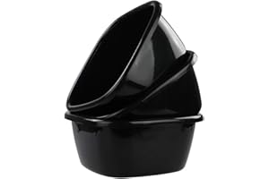 Minekkyes 16 Quart Large Square Dish Pan Basin, 3 Pack Plastic Wash Basins, Black