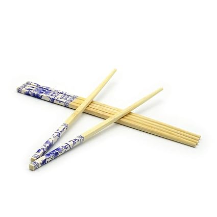 Lukzer Set of 10 Pairs Designer Natural Round Bamboo Reusable Chopsticks, 25 cm (Color and Design May Vary)