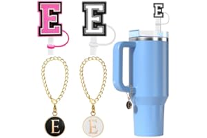 Utuichuo 10mm Straw Cover Cap for Stanley Cup 30 oz 40 oz Initial Straw Topper with 2PCS Letter Charm Accessories for Stanley Name ID Charm For Stanley Tumbler (E)