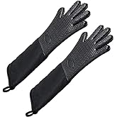 Linwnil Extra Long Professional Silicone Oven Mitts with Quilted Liner, Durable Heat Resistant Oven Gloves, Heat Resistant Oven Gloves,2 Pack (Black)