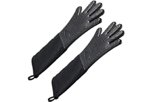 Linwnil Extra Long Professional Silicone Oven Mitts with Quilted Liner, Durable Heat Resistant Oven Gloves, Heat Resistant Ov
