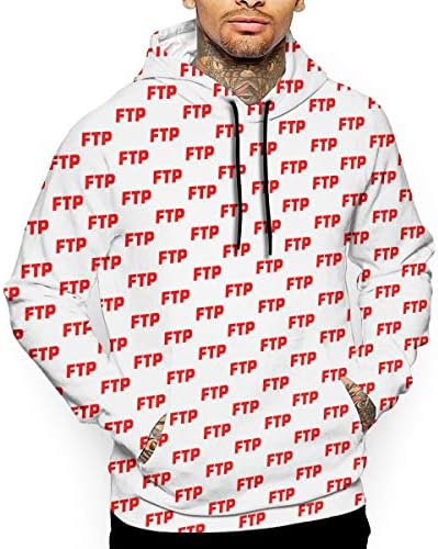Men's Red FTP White Background Fashion Hoodies Pullover Athletic Hooded Sweatshirt Pocket