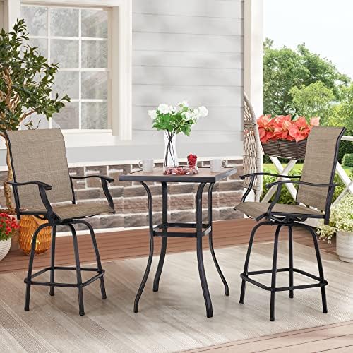 Set Of 4 Patio Swivel Bar Stools – 360-Degree Swivel, Brown Fabric, Supports 300 Lbs (Bar Height)