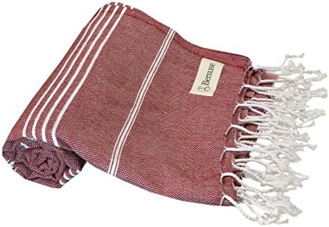 Bersuse 100% Cotton - Anatolia Turkish Towel - Peshtemal Bath Beach Towel - Classic Striped - Oeko-TEX - 37 x 70 Inches, Burgundy (Set of 3)