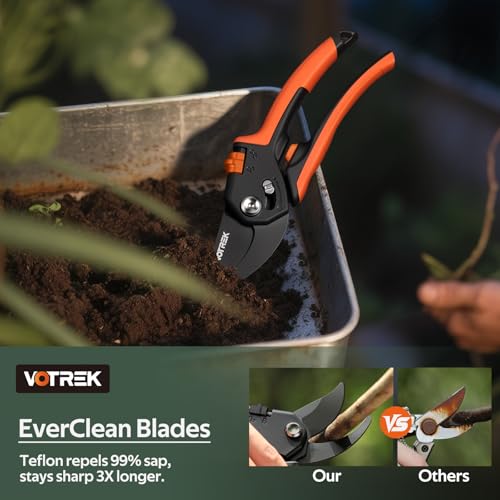 VOTREK® 8.5" Garden Secateurs for Weak Hands, Professional Bypass Pruner | Patented Stepless Handle, Japanese SK5 Blades, Heavy Duty Pruning Shears, Gardening Scissors for Grass, Branches & Stems