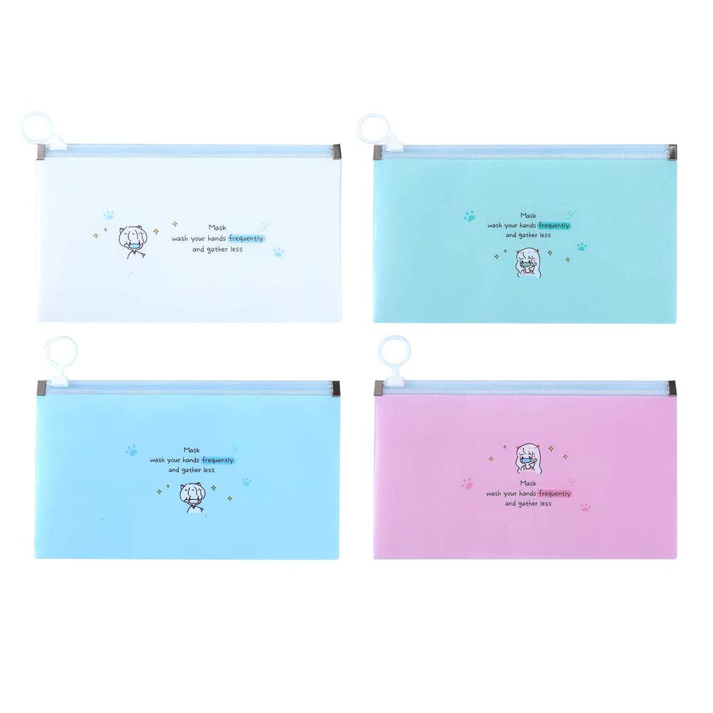 LSxia 4 Packs Face Cover Organizer Case Mask Zipper Storage Bag Cosmetic Container Reusable Portable Masks Keeper Folder Storage Clip Mini Travel Foldable Bags Set of Assorted Colors (Girls 4pcs)