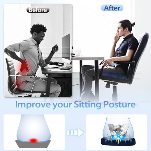 HOMCA Cushion for Coccyx Foam Hemorrhoids Cushion, Office Chair Cushion, Anti-decute Cushion for Office Seats, Wheelchair, Non-Slip Bottom, Washable Cover, Blue