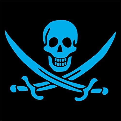 Jolly Roger Calico Jack Rackham Pirate Decal Sticker Die Cut - Many Colors/Sizes - Die Cut No Background … (36" Wide, Light Blue)
