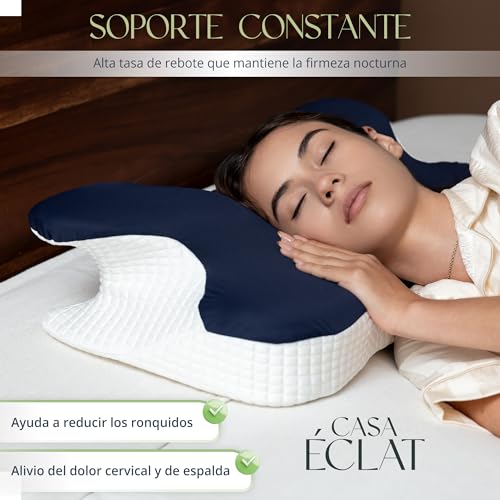CASA ÉCLAT Almohada Cervical Ortopédica de Memory Foam Almohadas Cervicales Ortopédicas para Dormir Soporte Ergonómico Hipoalergénica