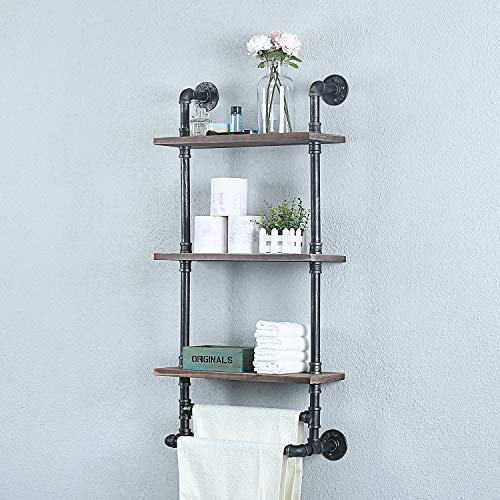MBQQ 3 Tier Industrial Pipe Bathroom Shelves Wall Mounted,Towel Rack