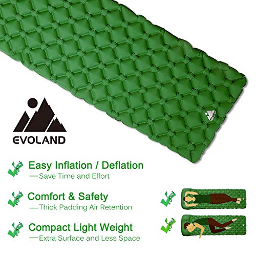 EVOLAND Ultralight Sleeping Pad for Camping, Inflatable Lightweight Compact Camping Sleeping Air Pads with Pillow for Backpacking, Hiking