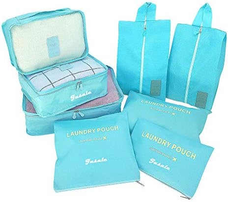 Jusale Suitcase Packing Cubes-8 Set Travel Luggage Packing Organizers Cubes Waterproof Luggage Compression Pouches (Blue)