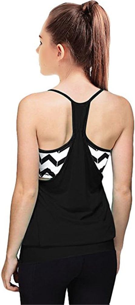 MaxxCloud Womens 2 in 1 Workout Yoga Open Side Sports Racerback Tank Tops with Built in Bra
