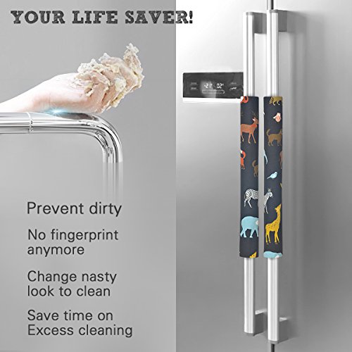 Sheskind Refrigerator Door Handle Cover Kitchen Appliance Decor Handles Antiskid Protector Gloves for Fridge Oven Keep off Fingerprints,Liquid,Oil Stain,Food Spot,2 pieces (14.5" 4", LovelyAnimals)