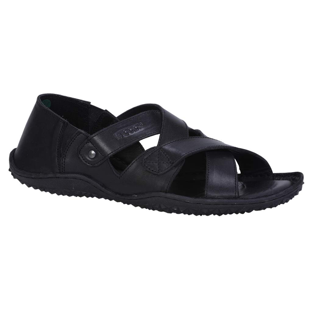 woodland black leather sandals
