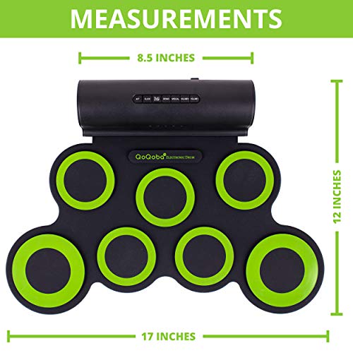 QoQoba Electronic Drum Set for Kids | Adult Beginner Pro MIDI Drum Kit Practice Pad Incl. Foldable Headphone | Drum Sticks | Builtin Speaker-Battery | Great Holiday Birthday Gift for Kids Drum Set