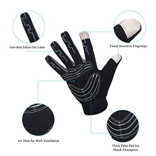 Mersuii Cycling Gloves, Full Finger Touch Screen Mountain Biking Gloves, Anti-Skid Thick Palm Pad Cold Weather Bike Gloves for Men and Women