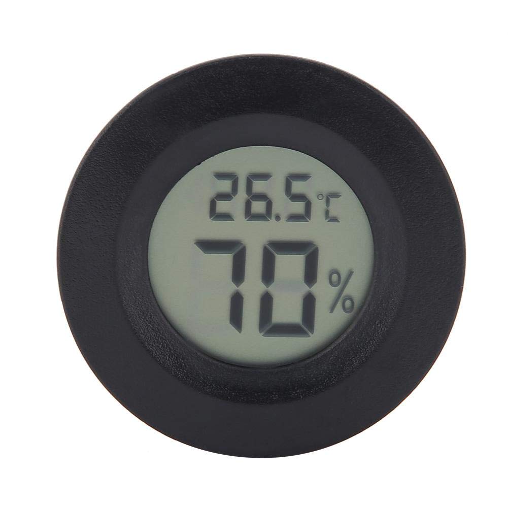 Pssopp Reptile Thermometer Hygrometer Round Shape Digital Temperature Humidity Gauge Meter for Reptile Incubator Aquarium Poultry Office Living Room (Black)