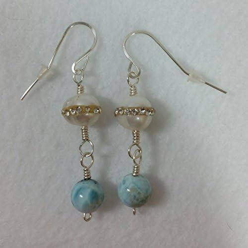 Larimar and Pearl Sterling Silver Dangle Earrings
