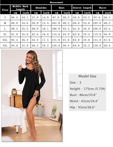 Aseniza Women's Nightgown Long Sleeve Cotton Pyjamas Winter Lace Nightgowns with V Neck Sleepwear