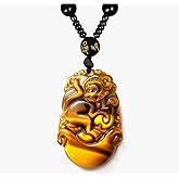 TBAKPU Natural Tiger Eye Crystal Necklace - Chinese Zodiac Amulet for Luck and Protection, Hand-Carved Gemstone Pendant, Unisex Spiritual Healing Jewelry