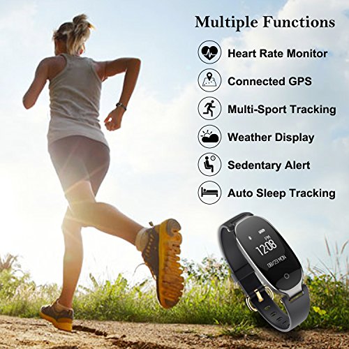 Fitness Tracker, WOWGO Women Sport Tracker Smart Watch Band Bracelet, Heart Rate Monitor Smart Bracelet,Wristband Watch with Health Sleep Activity Tracker Pedometer for Smart Phone (Black and Silver)