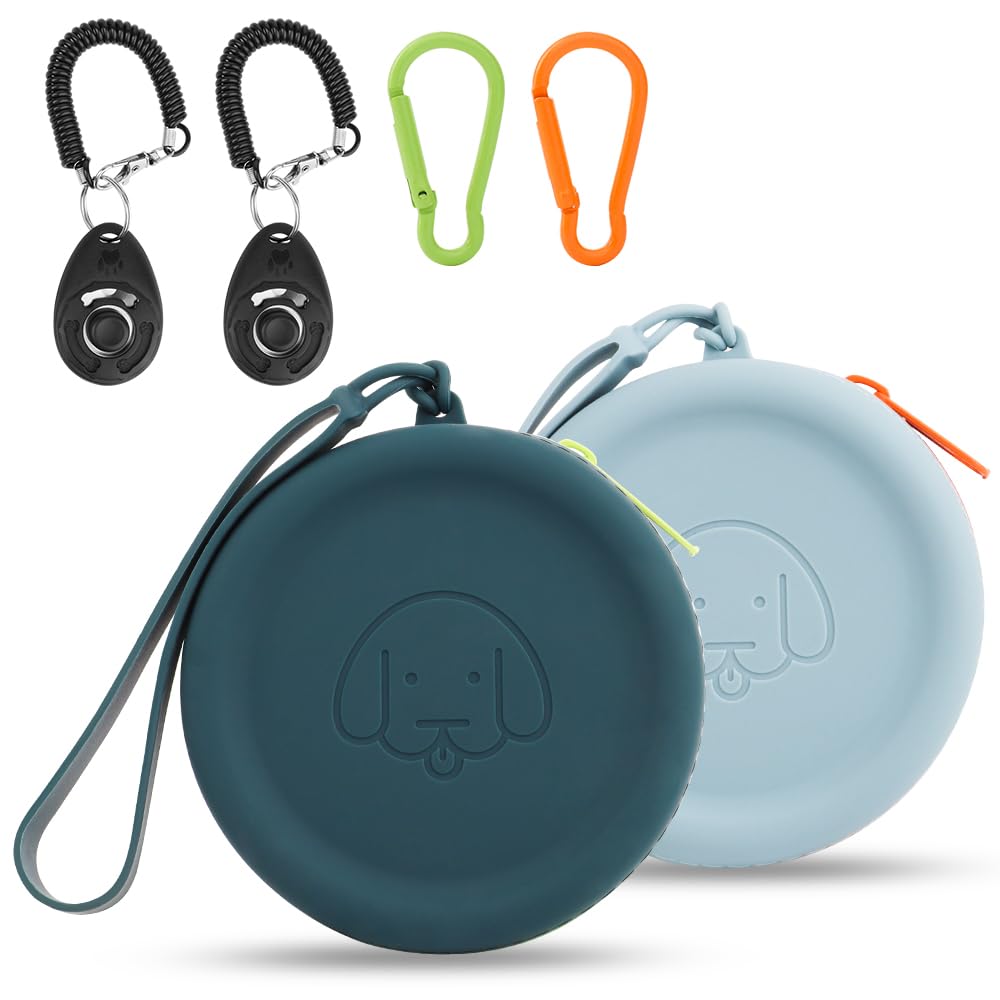 Silicone Dog Treat Pouch Small Bag,with Pet Training Clicker,Walking Bag for Dog and Cat, Pocket Size,Easy to Clean,Odorless,Zipper Design,Moisture-proof,Travel Walking Bag (Lake blue&green) — image 1