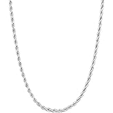 sovesi Mens Rope Chain Necklace, Hypoallergenic Stainless Steel Twisted Chain for Men, Silver Tone 2.5/3mm Width, 16-28 Inch Length