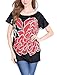 Allegra K Women Loose Fit Short Batwing Sleeve Flower Pattern Tunic Shirt L Red
