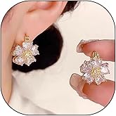 Dainty Gold Crystal Flower Hoop Earrings Hypoallergenic Opal Floral Statement Earrings Trendy Prom Banquet Jewelry Accessory Presents for Women Wife