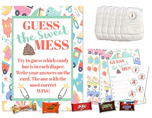 Dirty Diaper Game Baby Shower Guess This Sweet Mess Diaper Candy Poop Games For Boys and Girls Shower, Coed Gender Reveal or Sprinkles